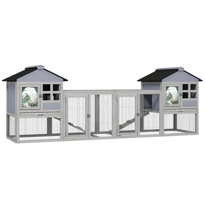 96.2” L Large Rabbit Hutch Indoor Outdoor, Expandable 2-Story Bunny Cage With Run, Removale Tray, Top-Opening Waterproof Roof,