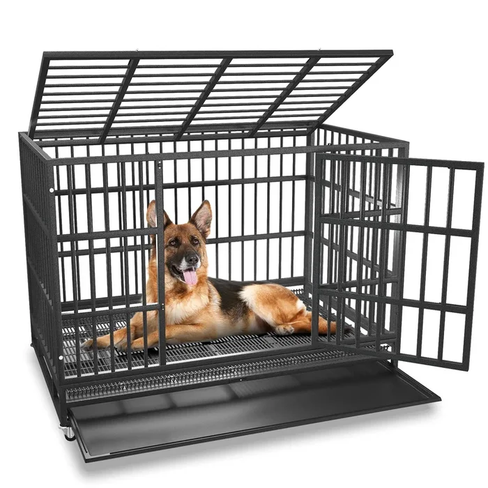 Boldbone 48/42/38 Inch Heavy Duty Indestructible And Escape-Proof Dog Crate Cage Kennel For Large Dogs, High Anxiety Dog Crate W