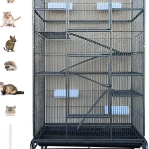 Extra Large Wrought Iron 5-Tiers Chew-Proof Ferret Squirrel Chinchilla Sugar Glider Critter Animal Home Metal Cage Easy Clean Pu