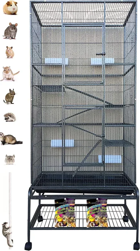 Extra Large Wrought Iron 5-Tiers Chew-Proof Ferret Squirrel Chinchilla Sugar Glider Critter Animal Home Metal Cage Easy Clean Pu