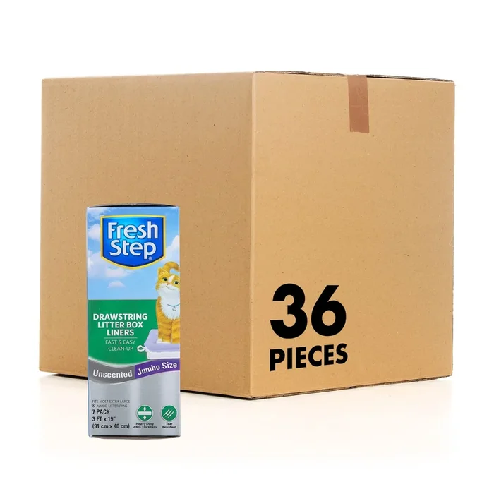 Fresh Step Drawstring Large Litter Box Liners | Heavy Duty Liners For Cat Litter Box | Scented & Unscented Available | Quick & Easy Cleanup, Unscented, Jumbo – 36 Pack