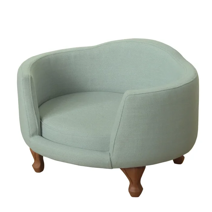 Homepop Home Decor | Upholstered Curved Pet Bed | Luxury Cat & Dog Beds & Furniture | Round Pet Bed Created With Stain Resistant Fabric, Aqua Woven